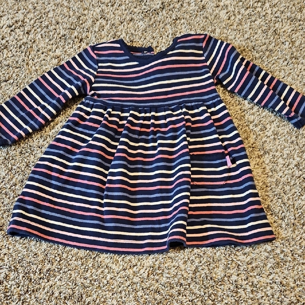 Jojo Maman Bebe Striped Navy and Pink Baby Girls Dress-British, european